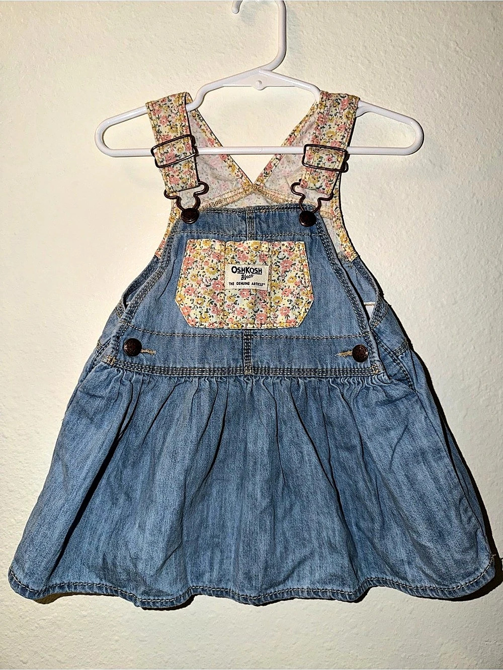 OshKosh B'gosh Floral Denim Jumper Dress Baby 12M Like New